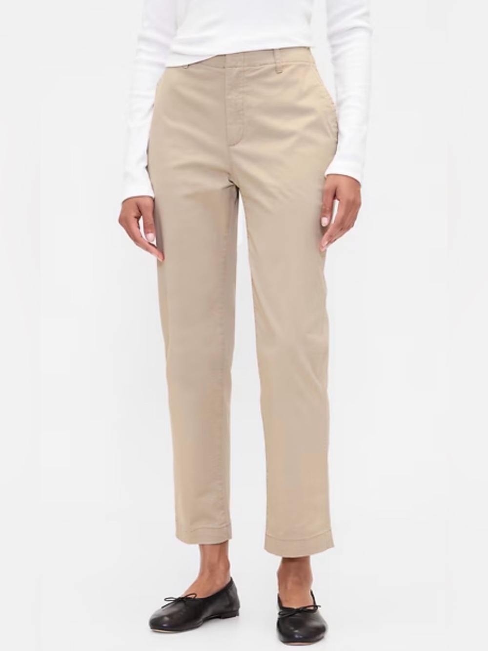GAP Women's Downtown Mid Rise Khaki Light Beige Straight-Leg Pants Size 10